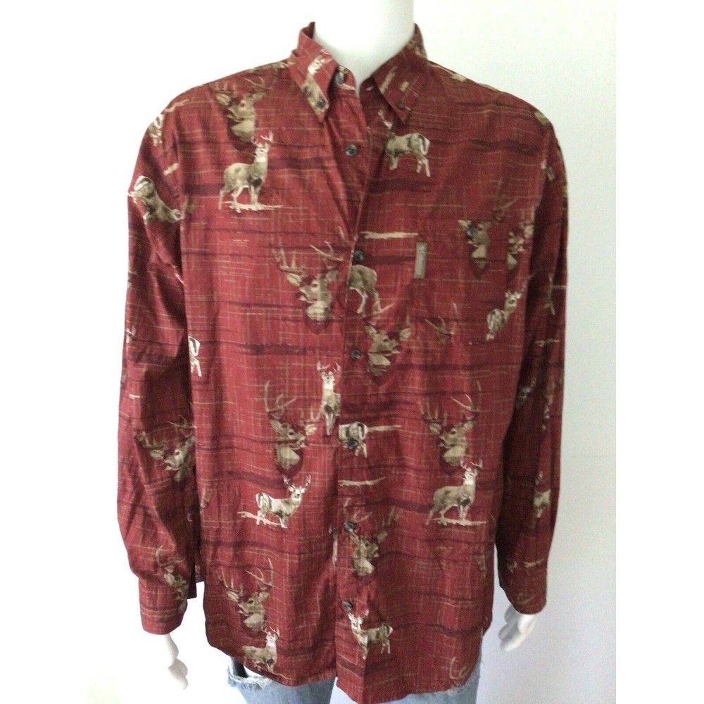 COLUMBIA River Lodge Long Sleeve Deer Graphic Button Up Shirt (Size L)